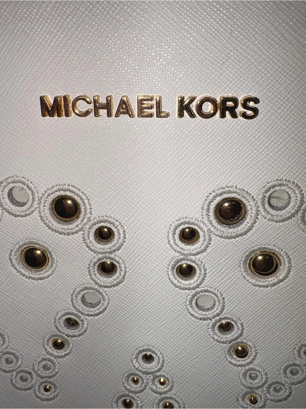 Michael Kors White Studded Saffiano Satchel with Silver Hardware